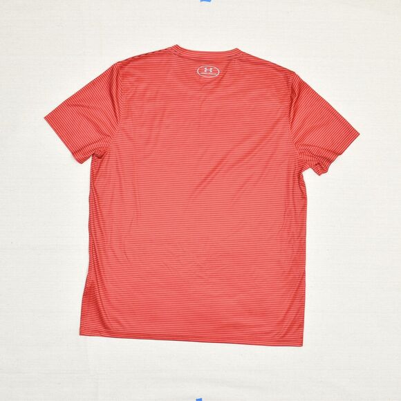 Under Armour Men T Shirt Crew Neck Striped Polyester Red Size L Loose Heatgear - Picture 3 of 8